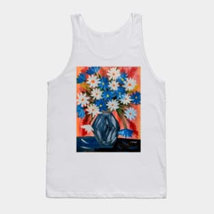 A beautiful bouquet of mixed flowers in a turquoise and blue and gold . Tank Top